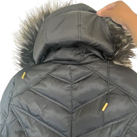 Kenneth Cole New York Black Down Insulated Full Zip Hooded Fur Puffer Coat Large - Picture 6 of 16